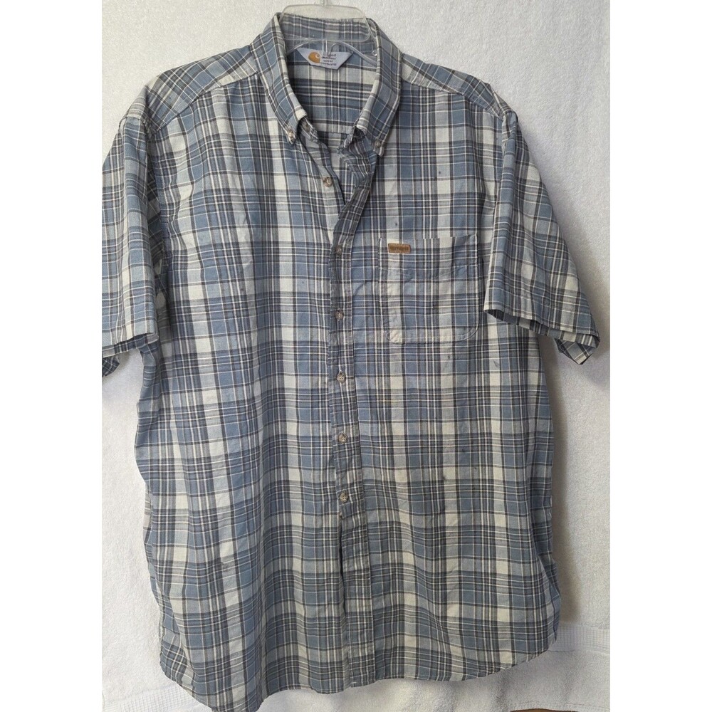 VTG Y2K Carhartt Rugged Outdoor Wear Plaid Shirt Mens XXL Short Sleeve Blue USA